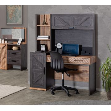 Set birou si biblioteca, Hanah Home, Antik, 128x166x63 cm, PAL, Antracit/Maro