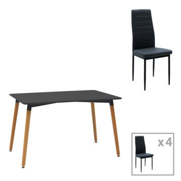 Set de Masa 5 piese Natali-Parker facut culori, negru-Natural, 120x80x76 cm