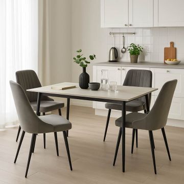 Set de masa Azori-Gustas cu 5 piese, marmura alba-antracit, și metal, 120x80x76 cm