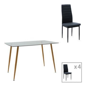 Set de Masa pentru 5 persoane Chloe-Parker din sticla, gri inchis-Natural, 120x70x75 cm