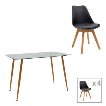 Set dining Chloe-Gaston, 5 piese, Antracit-Natural, 120x70x75 cm