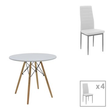 Set dining Julita-Parker, 5 piese, Alb-Natural, 80x80x73 cm