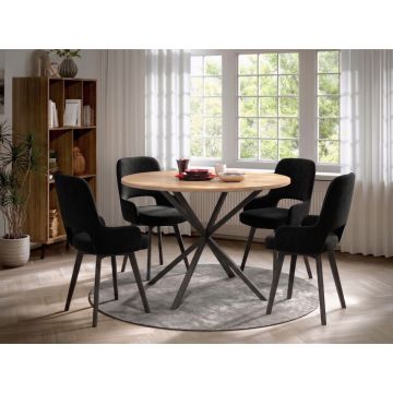 Set Masa Rotunda Spira + 4 Scaune Berna Catifea Negru