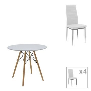 Set Masă si 4 Scaune Julita-Parker, alb/natural, 80x80x73 cm