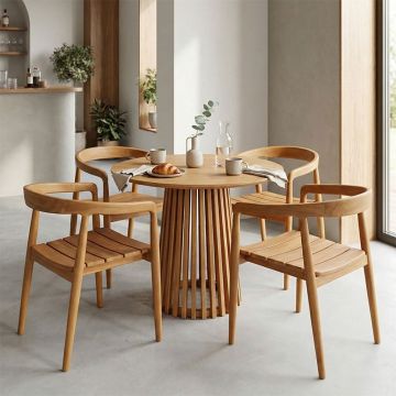 Set Masă si 4 Scaune Noody-Kenda, natur, 80x75 cm