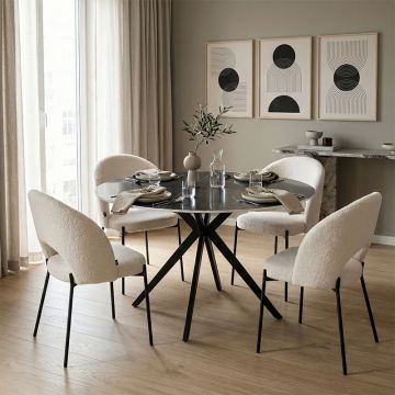 Set Mobilier Dining cu Scaune albe Masebo și Masă neagră Orbital, Metal/Plastic, 120x76 cm