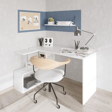 Birou Colt Estelle cu rafturi, Alb, 130x74x94 cm - Alb