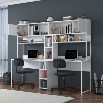 Birou, Hanah Home, HA129, 210x170.5x50 cm, PAL MELAMINAT CALITATE E1, Alb