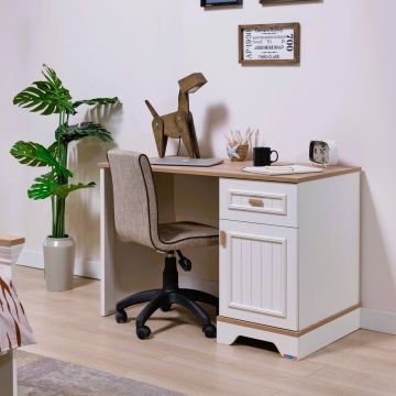 Birou, Hanah Home, Monte, 115x77.3x60 cm, PAL MELAMINAT, Crem / Stejar