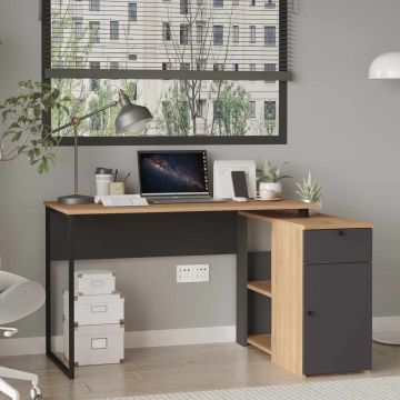 Birou, Hanah Home, Nor1-Sa, 129.8x70x90 cm, PAL, Natural / Antracit