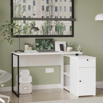 Birou, Hanah Home, Nor1-W, 129.8x70x90 cm, PAL, Alb