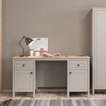 Birou, Hanah Home, Sento, 150x77.3x65 cm, PAL MELAMINAT, Gri / Stejar