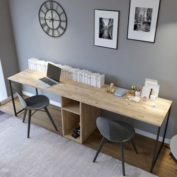 Birou Ikili L196, Bej, 240x74x60 cm - Bej