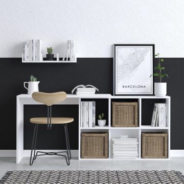 Birou Jack cu rafturi, Alb, 145x74x45 cm - Alb