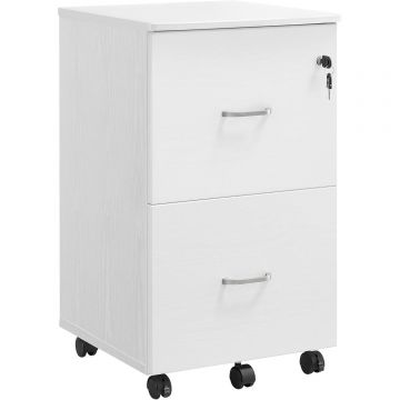 Dulap mobil pentru dosare cu 2 sertare, incuietoare si roti, suport imprimanta, 43x45x72 cm, alb
