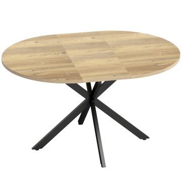 HOMCOM Extendable Dining Table for 4-6, 100-135 cm Industrial Kitchen Table with Butterfly Leaf and X-Shape Base, Round to Oval for Dining Room, Living Room, Natural Wood Finish | Aosom Romania