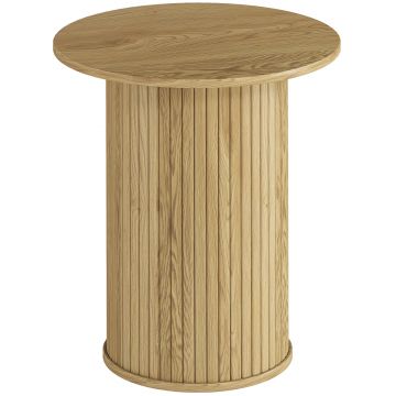 HOMCOM Masă auxiliară rotundă Ø 48 cm, masă mică cu picioare canelate pentru living, dormitor sau spații mici, stejar | Aosom Romania