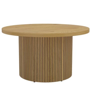 HOMCOM Masă de cafea rotundă din lemn, masă de living cu picior canelat, stil modern, aspect lemn natural | Aosom Romania