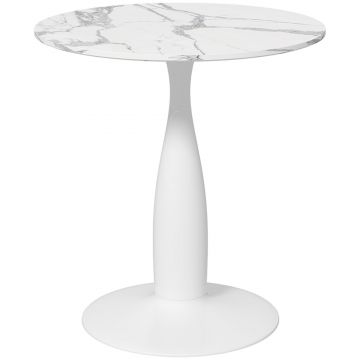 HOMCOM Masă rotundă, oțel vopsit electrostatic, MDF cu melamină, picioare antiderapante, 70 x 74 cm, Alb | Aosom Romania