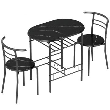 HOMCOM Set Masă Modernă cu 2 Scaune pentru Dining, Set 3 Piese Economisitoare de Spațiu pentru Bucătărie, Balcon, Restaurant sau Bar, Maro și Negru | Aosom Romania
