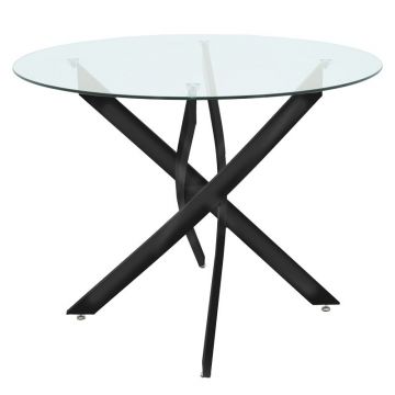 Masa Antoro din sticla cu picioare din metal negru 100x100x75 cm