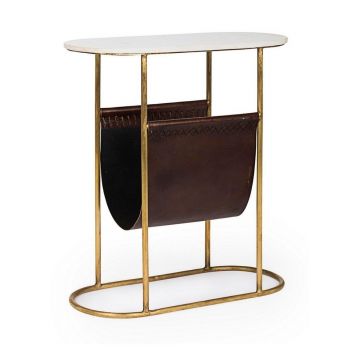 Masă consolă maro/aurie cu blat din marmură 23x53 cm Marmol – Bizzotto