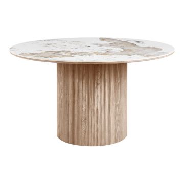 Masă de dining rotundă cu blat cu aspect de marmură ø 140 cm Athens – House Nordic