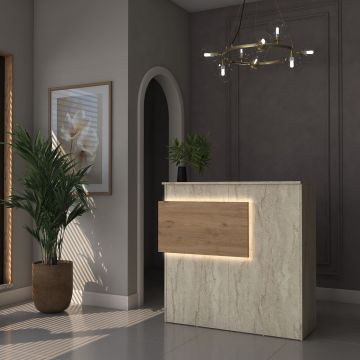 Masa de receptie, Hanah Home, MA105, 110x110x40 cm, PAL MELAMINAT CALITATE E1, Travertin / Nuc