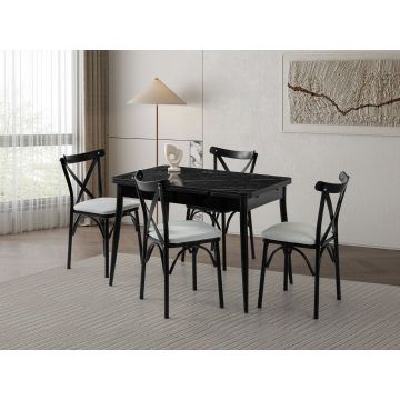 Masa extensibila, Hanah Home, Kent, PAL, Marmură neagră / Negru