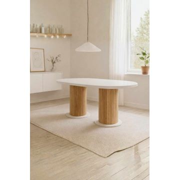 Masa, Hanah Home, Weltwood Bohemian Round 6, 160x75x80 cm, PAL, Alb / Natural