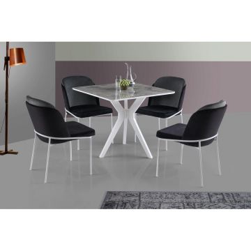 Masă Kare Ares, Metalic, Auriu - Negru - Alb, 87x75x87 cm - Alb