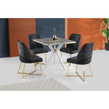 Masă Kare Ares, Metalic, Auriu - Negru - Alb, 87x75x87 cm - Auriu