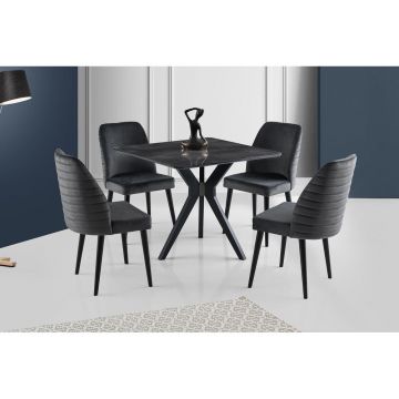 Masă Kare Ares, Metalic, Auriu - Negru - Alb, 87x75x87 cm - Negru