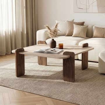 Masuta de cafea, Hanah Home, Marais, 90x35x90 cm, PAL, Travertin / Nuc
