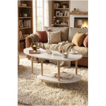 Masuta de cafea, Hanah Home, Peka-0021, 100x43x48 cm, PAL, Alb / Stejar