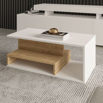 Masuta de cafea, Hanah Home, Vera Mini, 90x35x44.8 cm, PAL, Stejar alb / safir