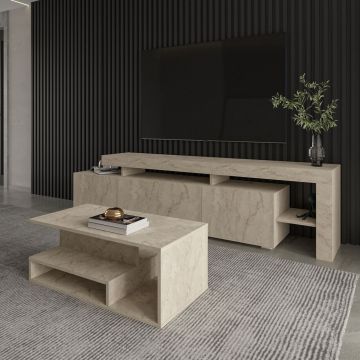Masuta de cafea, Hanah Home, Vera Mini, 90x35x44.8 cm, PAL, Travertin