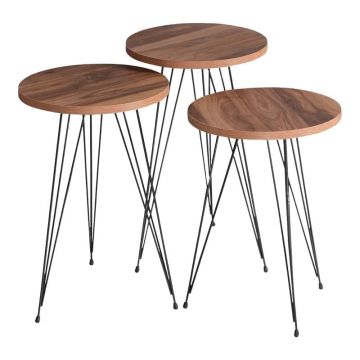 Set 3 Masute Laterale Model Wakmi, Natur/Negru