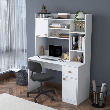 Set birou si biblioteca, Hanah Home, HA128, 120x166x50 cm, PAL MELAMINAT CALITATE E1, Alb