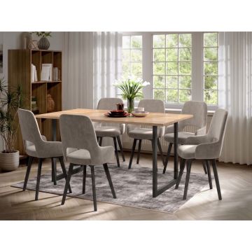 Set Masa Olive + 6 Scaune Berna Catifea Bej