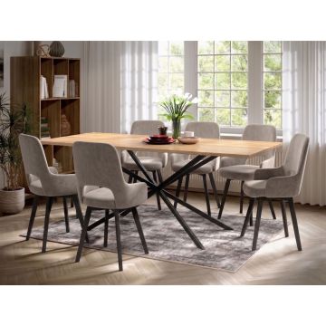 Set Masa Otis + 6 Scaune Berna Catifea Bej