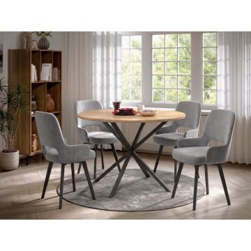 Set Masa Rotunda Spira + 4 Scaune Berna Catifea Gri