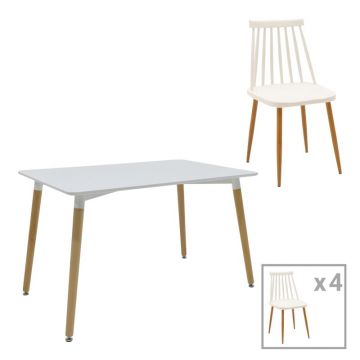 Set Masă si 4 Scaune Aurora-Natali, alb/natural, 120x80x76 cm