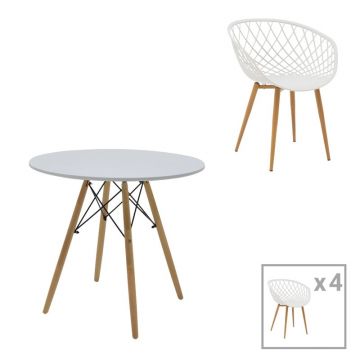 Set Masă si 4 Scaune Ezra-Julita, alb/natural, 80x73 cm