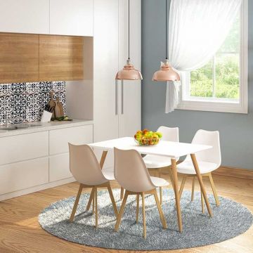 Set Masă si 4 Scaune Natali-Gaston, alb/natural, 120x80x76 cm