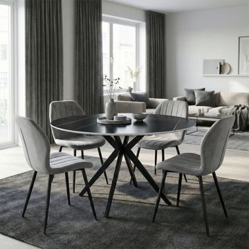 Set masa si scaune dining 5 buc. Jelour - Orbital, Gri, 120x120x76 cm
