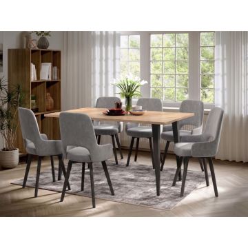Set Masa Sorento + 6 Scaune Berna Catifea Gri
