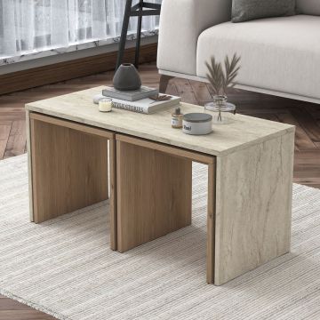 Set masute de cafea, Hanah Home, AB114, PAL MELAMINAT CALITATE E1, Travertin