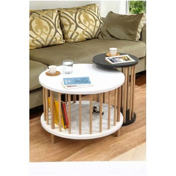 Set masute de cafea, Hanah Home, Peka-Set108, PAL, Alb / Antracit