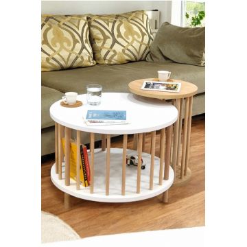 Set masute de cafea, Hanah Home, Peka-Set108, PAL, Stejar alb / safir